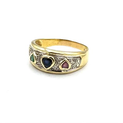 Lot 8 - 18K Gold Ruby, Sapphire, Emerald, and Diamond Ring