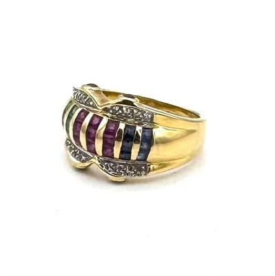 Lot 14 - 18K Gold Ruby, Sapphire, and Emerald Ring