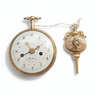 Lot 24 - A 19th Century Gold Alarm Pocket Watch with Ornate Key
