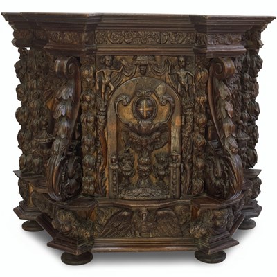 Lot 60 - A Carved Oak Tabernacle with Polychrome and Gilded Details
Italian School, 17th Century