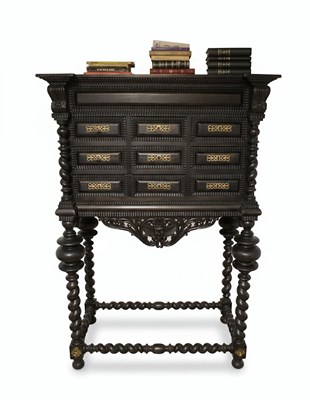Lot 64 - A 20th-Century Portuguese-Style Ebonized Cabinet on Stand (Tremidos)