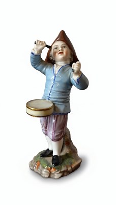 Lot 91 - A Höchst Porcelain Figure of a Musician with Wheel Mark, Germany, 19th century or earlier