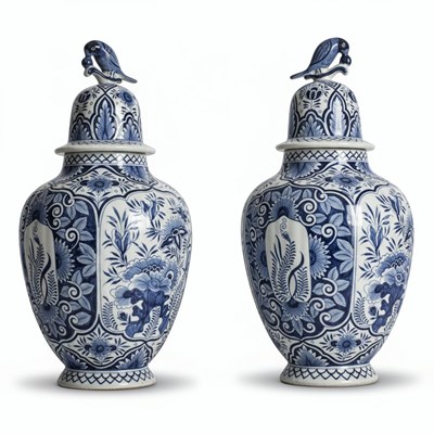 Lot 95 - A Pair of Blue and White Delft Vases and Covers

Dutch, 19th Century