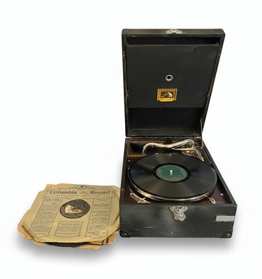 Lot 130 - An Antique Portable Gramophone and Lot of Records