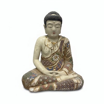 Lot 132 - A Japanese Polychrome Ceramic Figure of a Seated Buddha
Japan,Late 19th / Early 20th Century, Meiji Period.
