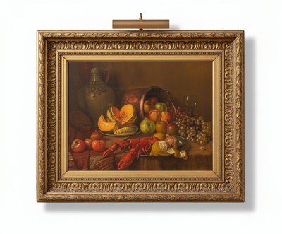 Lot 156 - Still Life with a Lobster and Fruits
Oil on canvas. part of signature lower right.