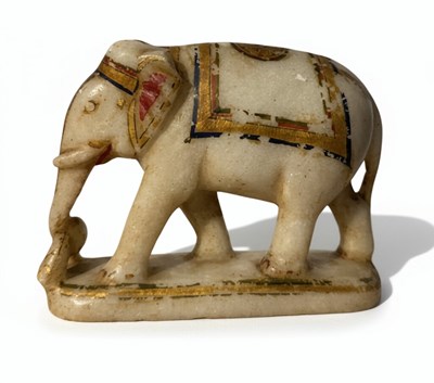 Lot 165 - A polychrome-painted alabaster elephant
India, Rajasthan, 19th century or earlier