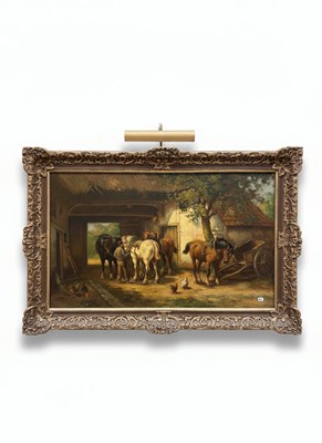 Lot 169 - WOUTERUS VERSCHUUR (DUTCH, 1812–1874)
A Stable Interior with Horses and Chickens
Oil on canvas. Signed lower left "C. Verschuur."