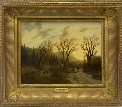 Lot 22 - Johann Bernard Klombeck (German, 1815–1893) Winter Landscape with Bare Trees and Winding Path