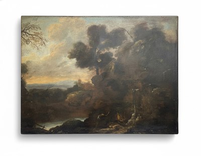 Lot 21 - A Landscape with Figures in a Wooded Gorge