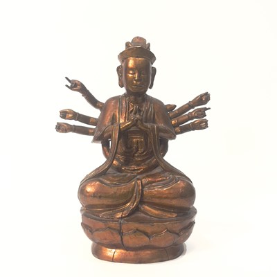 Lot 80 - A Gilt-Lacquer Wood Figure of a Multi-Armed Bodhisattva