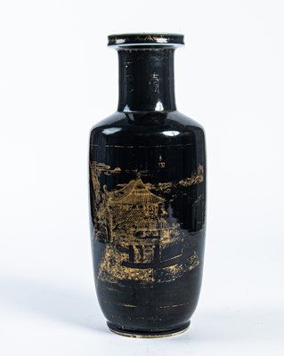 Lot 129 - A Black-Ground Gold-Decorated 'Teng Wang Ge' Rouleau Porcelain Vase