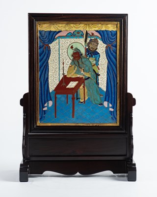 Lot 186 - A cloisonne enamel Table Screen (Pingfeng)