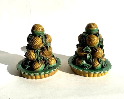 Lot 141 - A Pair of Chinese biscuit Altar Fruit Pyramids