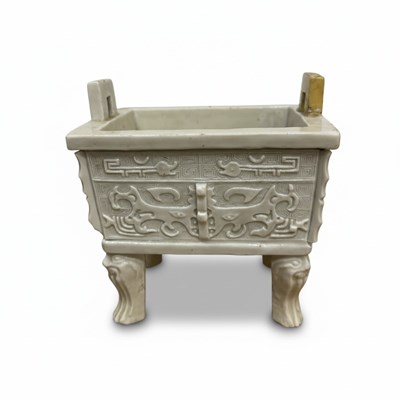 Lot 155 - A Rare Chinese Blanc de Chine Ritual-Style Vessel (Fang Ding)
