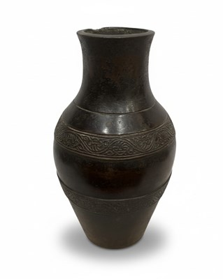 Lot 114 - A Heavy Cast Bronze Baluster Vase with Archaistic Decoration