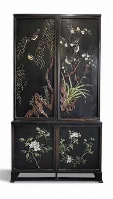 Lot 179 - A Large Chinese Black Lacquer and Inlaid Hardstone Cabinet (Liangge Gui)