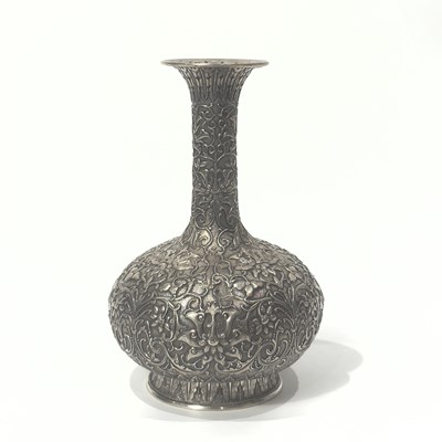 Lot 178 - A Chinese Silver Lotus Scrolls Bottle Vase