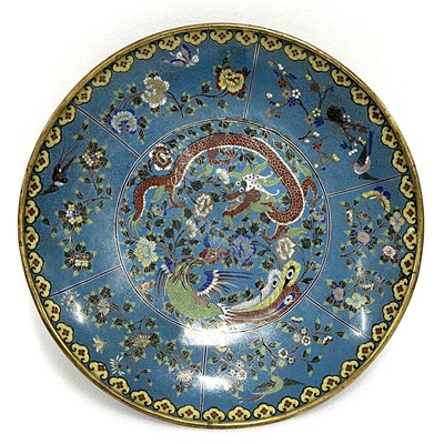 Lot 185 - A Magnificent and Large Chinese Cloisonné Enamel Dragon and phoenix Dish (Pán)
