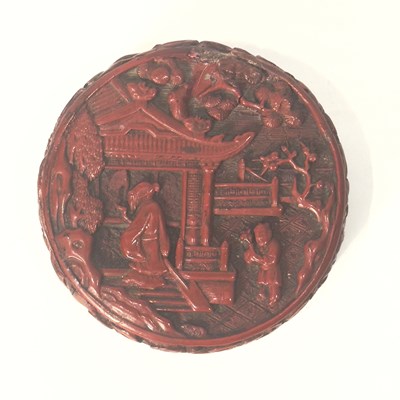 Lot 104 - A Rare Chinese Carved Cinnabar Lacquer Circular Box and Cover (Tihong)