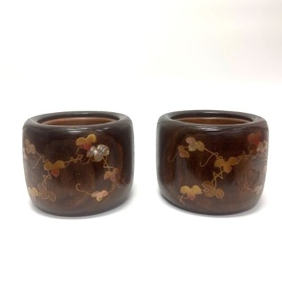 Lot 76 - A Pair of Japanese Lacquer and Abalone Inlaid Kiri Hibachis (Brazier Bowls)