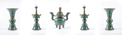 Lot 184 - A cloisonne enamel "Wu Gong " Altar Garniture