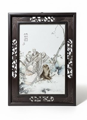 Lot 206 - A Famille Rose "Luohan and tiger" Porcelain Plaque