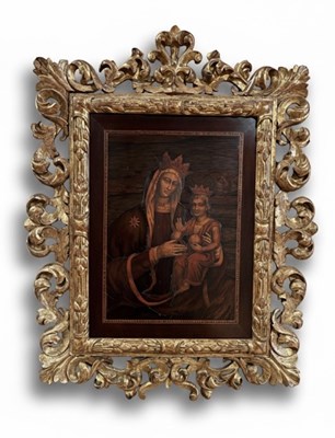 Lot 20 - Marquetry Panel of the Virgin and Child in a Rococo Frame