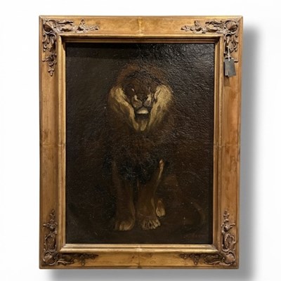 Lot 56 - A Oil-on-Canvas Portrait of a Lion