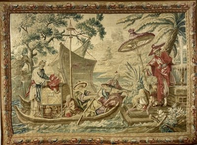 Lot 46 - A FINE AUBUSSON CHINOISERIE TAPESTRY: 'LA PÊCHE CHINOISE'