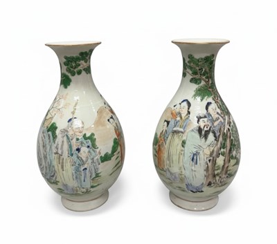 Lot 187 - A Pair of Famille Verte Porcelain Yuhuchunping Vases