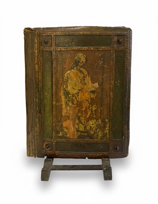 Lot 27 - Wooden-core Tavoletta di Biccherna binding with painted decoration on a punched gold ground