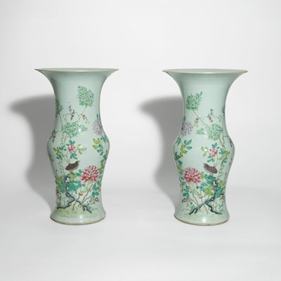 Lot 111 - Pair of Baluster Shape or "Yen Yen" Chinese vases with everted rim Rose