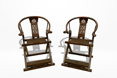 Lot 60 - A Rare Pair of Chinese Folding Horseshoe-Back Armchairs (Jiaoyi)