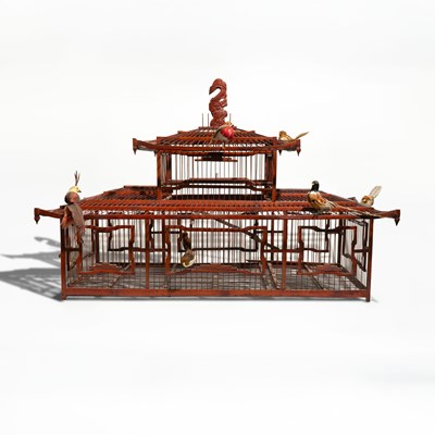Lot 59 - A Large and Elaborate Carved Bamboo Birdcage